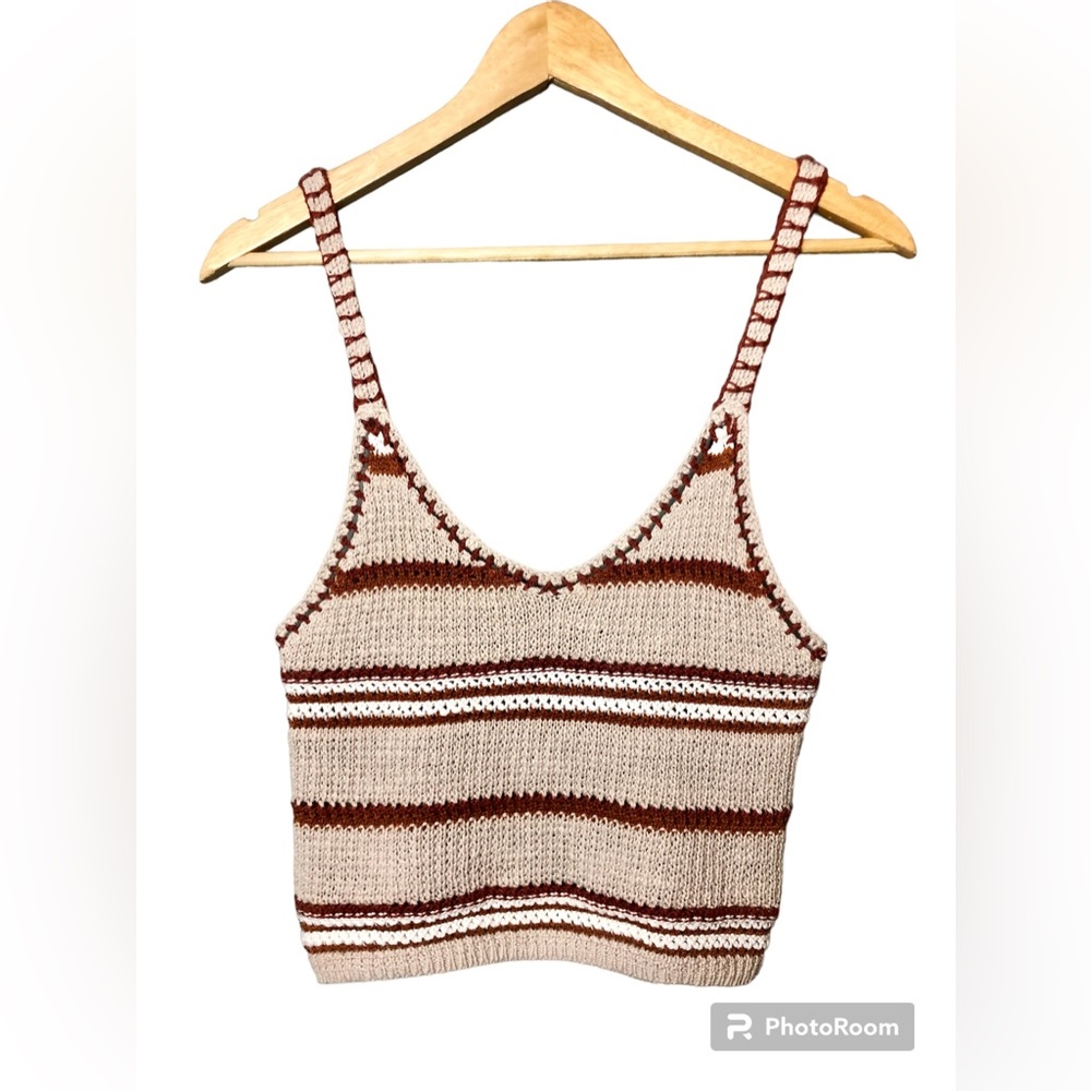 American Eagle Crochet Crop Top Womens Small Tan Brown Bohemian